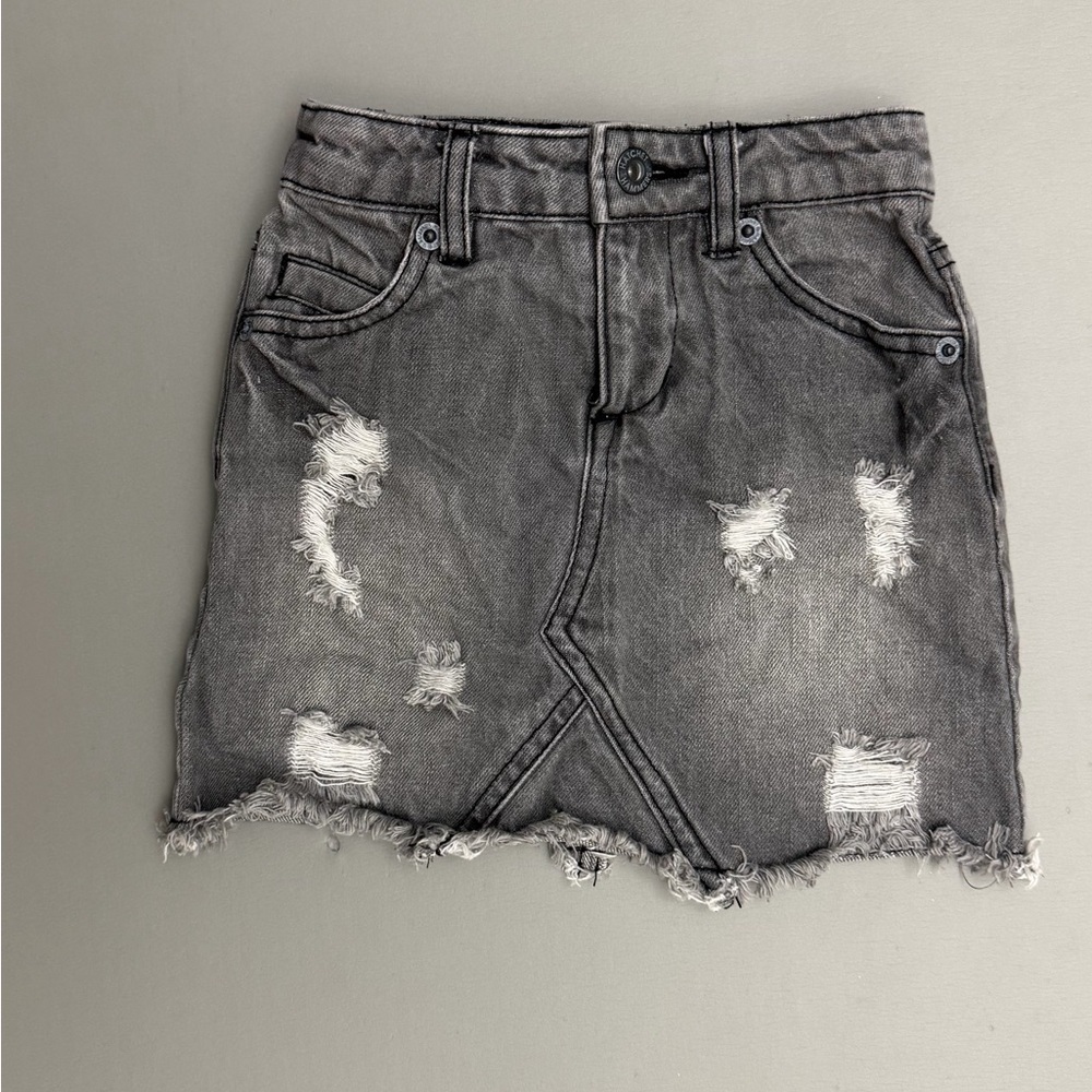 Hatchet & Hammers Girls Distressed Gray Denim Skirt Raw Hem Size 18-24 Months